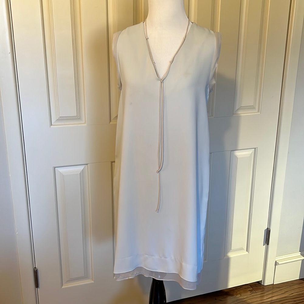 Celery Green Dress by Lola & Sophie with Silk Sheer Trim at Sleeve and Hem Line